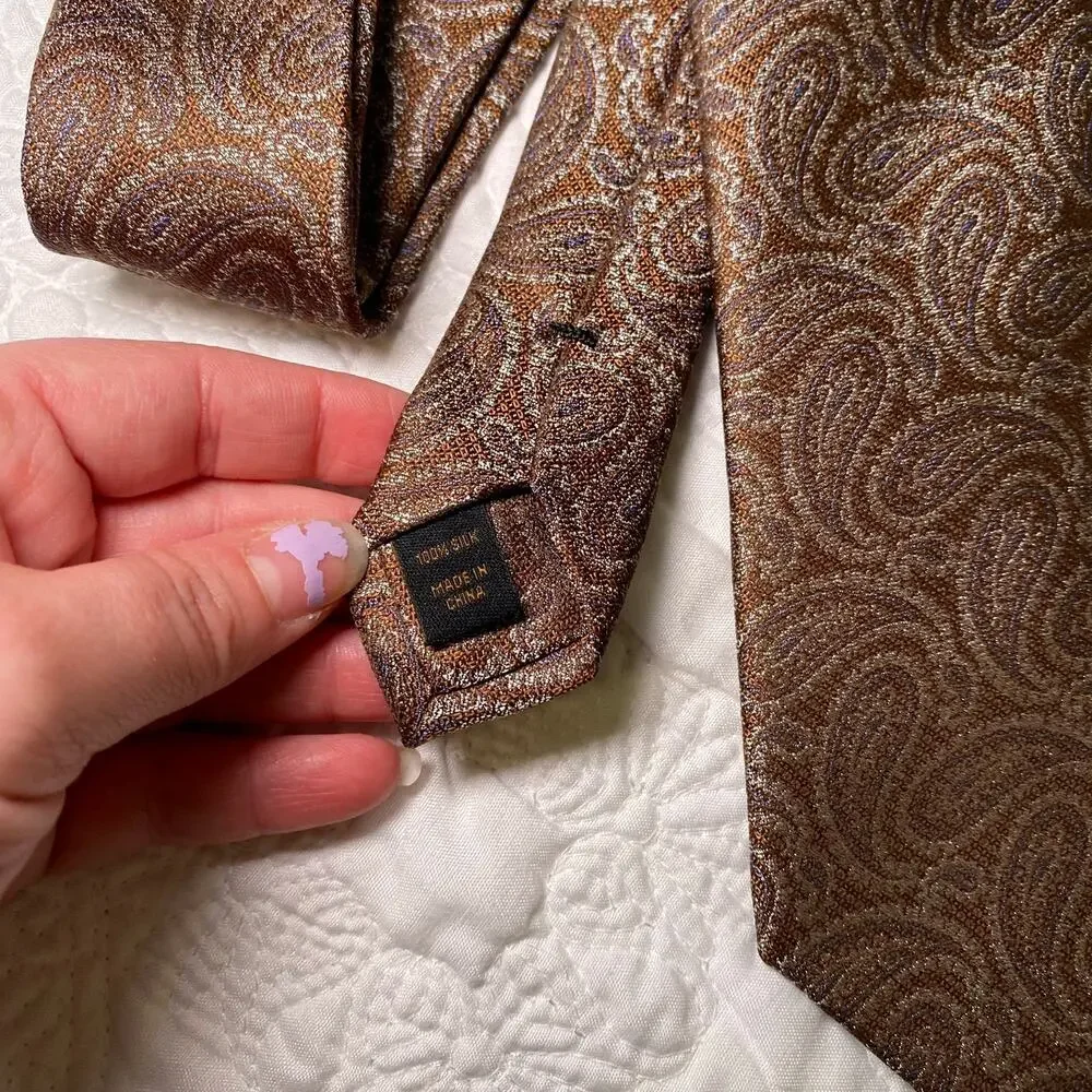 Jos A Bank Reserve Men's Brown Paisley Silk Neck Tie 60